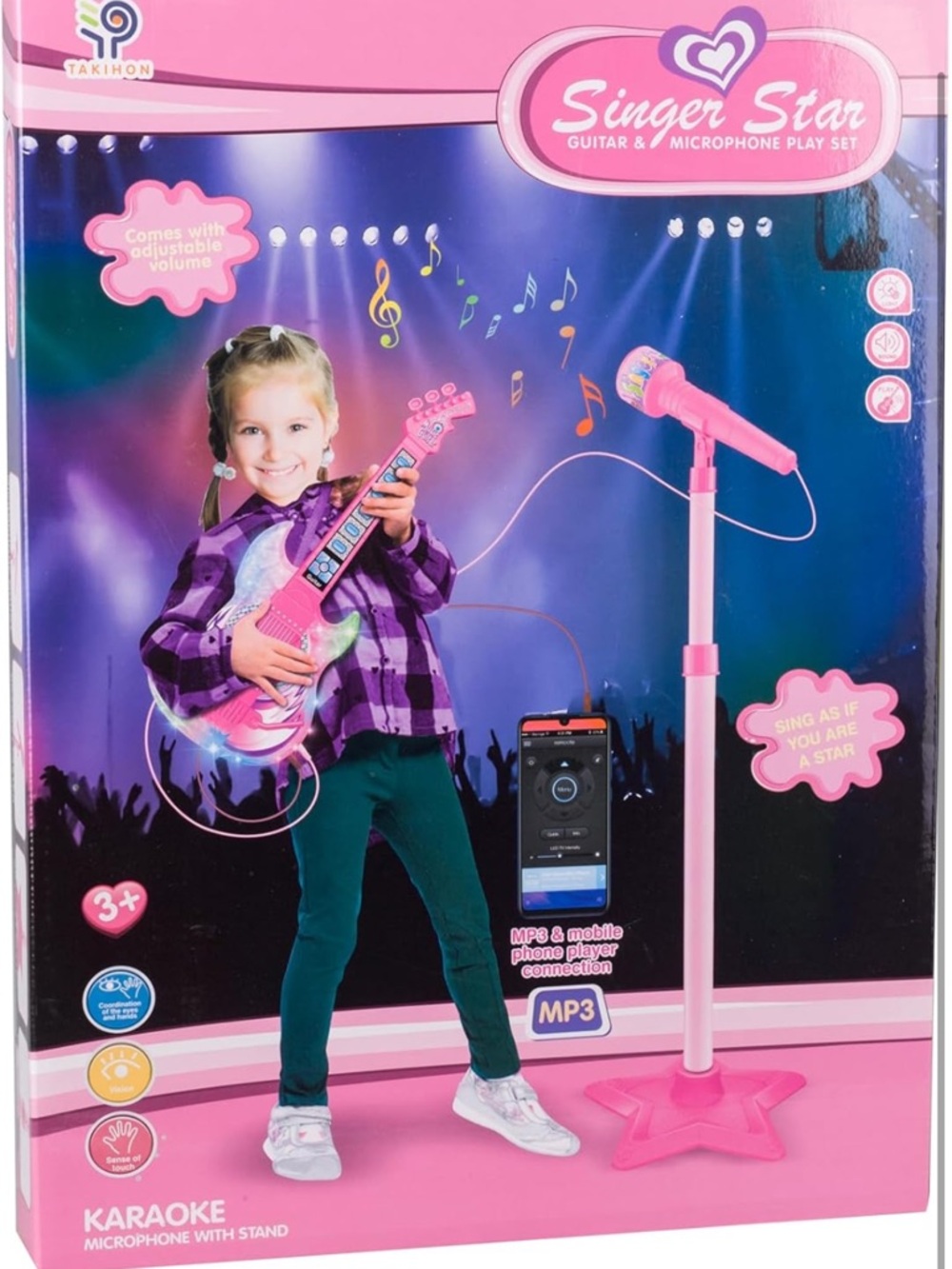 TAKIHON Pink Guitar and Microphone Set for Kids
